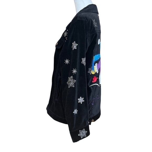 Quacker Factory Snowman Capture the Magic Holiday Velvet Jacket Black Size S - Picture 4 of 12